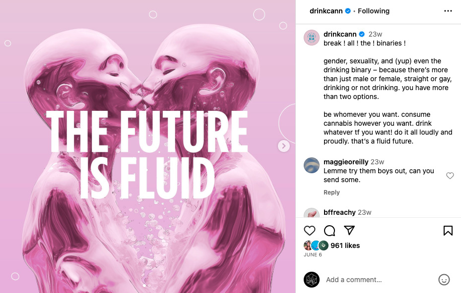 Screenshot of Cann's Instagram with the campaign image: the future is fluid